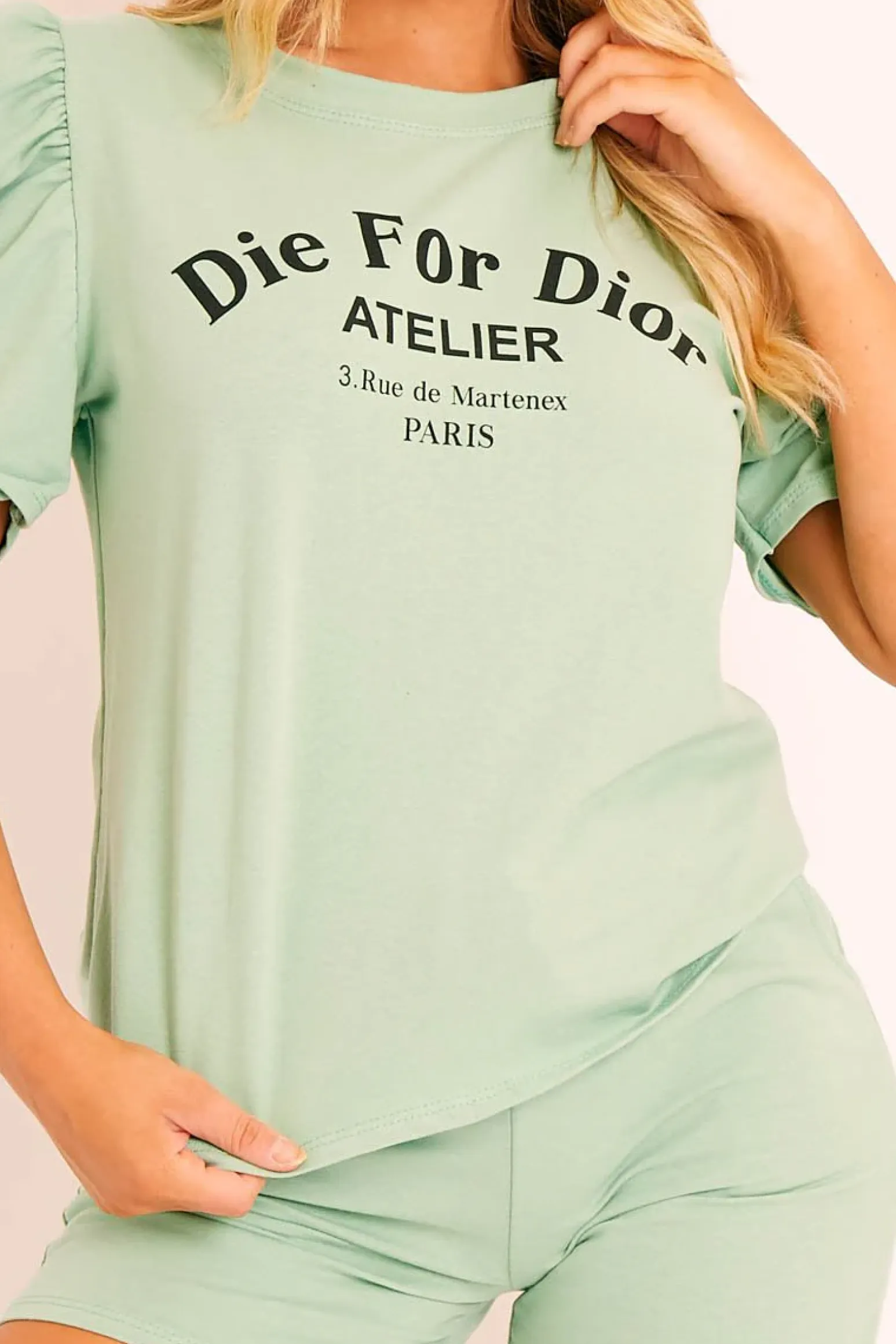 Rebellious Fashion Sage Die For Dior T-shirt and Shorts Loungewear Co-ord - Kaelie