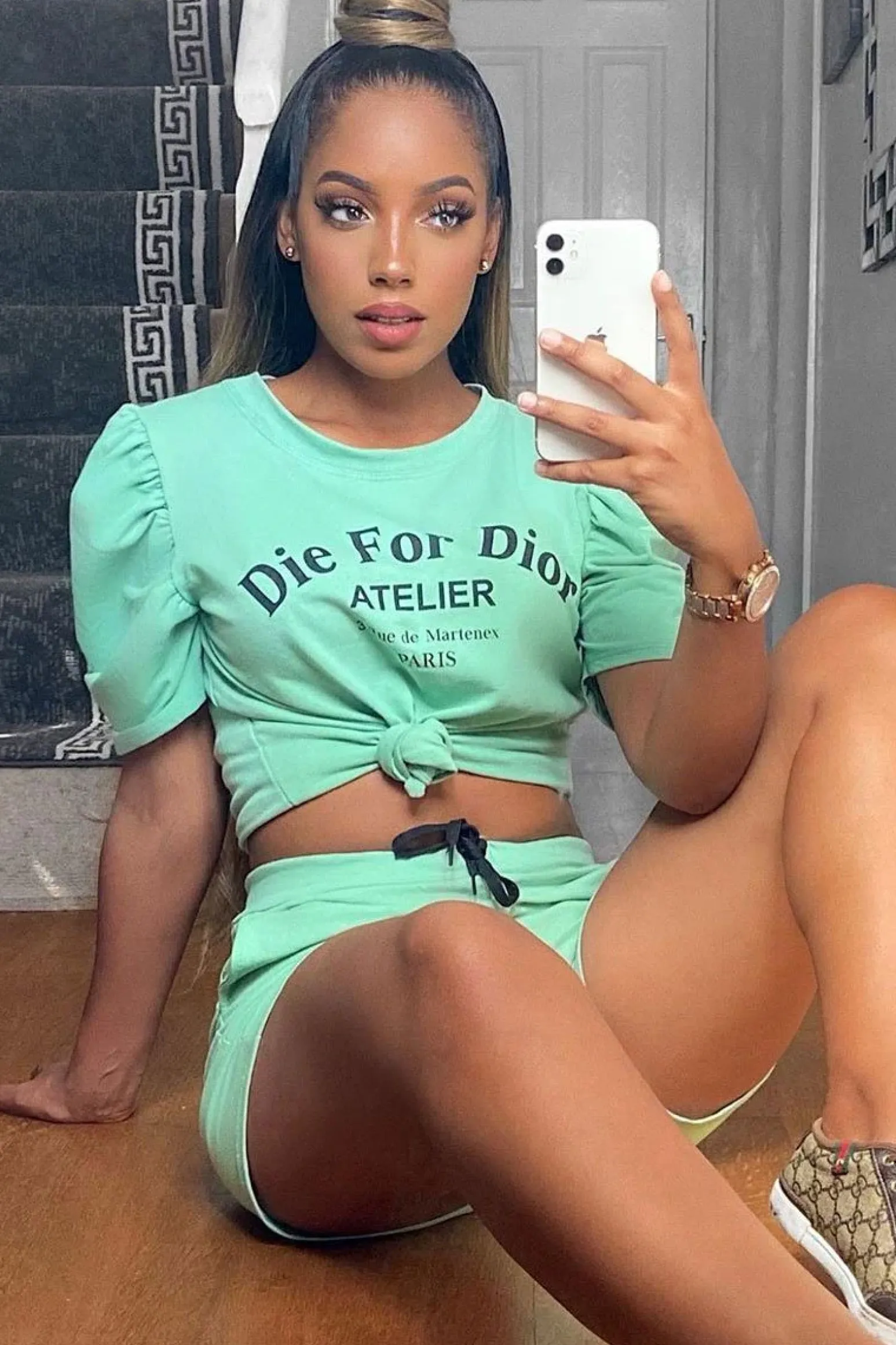 Rebellious Fashion Sage Die For Dior T-shirt and Shorts Loungewear Co-ord - Kaelie