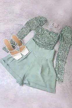 Rebellious Fashion Sage Floral Puff Sleeve Bodysuit - Deana