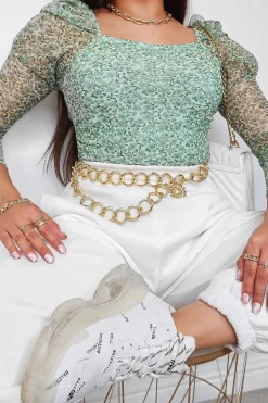 Rebellious Fashion Sage Floral Puff Sleeve Bodysuit - Deana