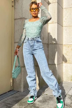 Rebellious Fashion Sage Floral Puff Sleeve Bodysuit - Deana