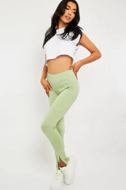 Rebellious Fashion Sage Front Split Leggings - Polly