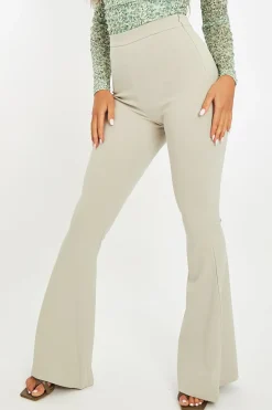 Rebellious Fashion Sage High Waisted Side Zip Flare Trousers - Billie