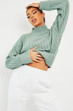 Rebellious Fashion Sage Knit High Neck Jumper - Jaelynn