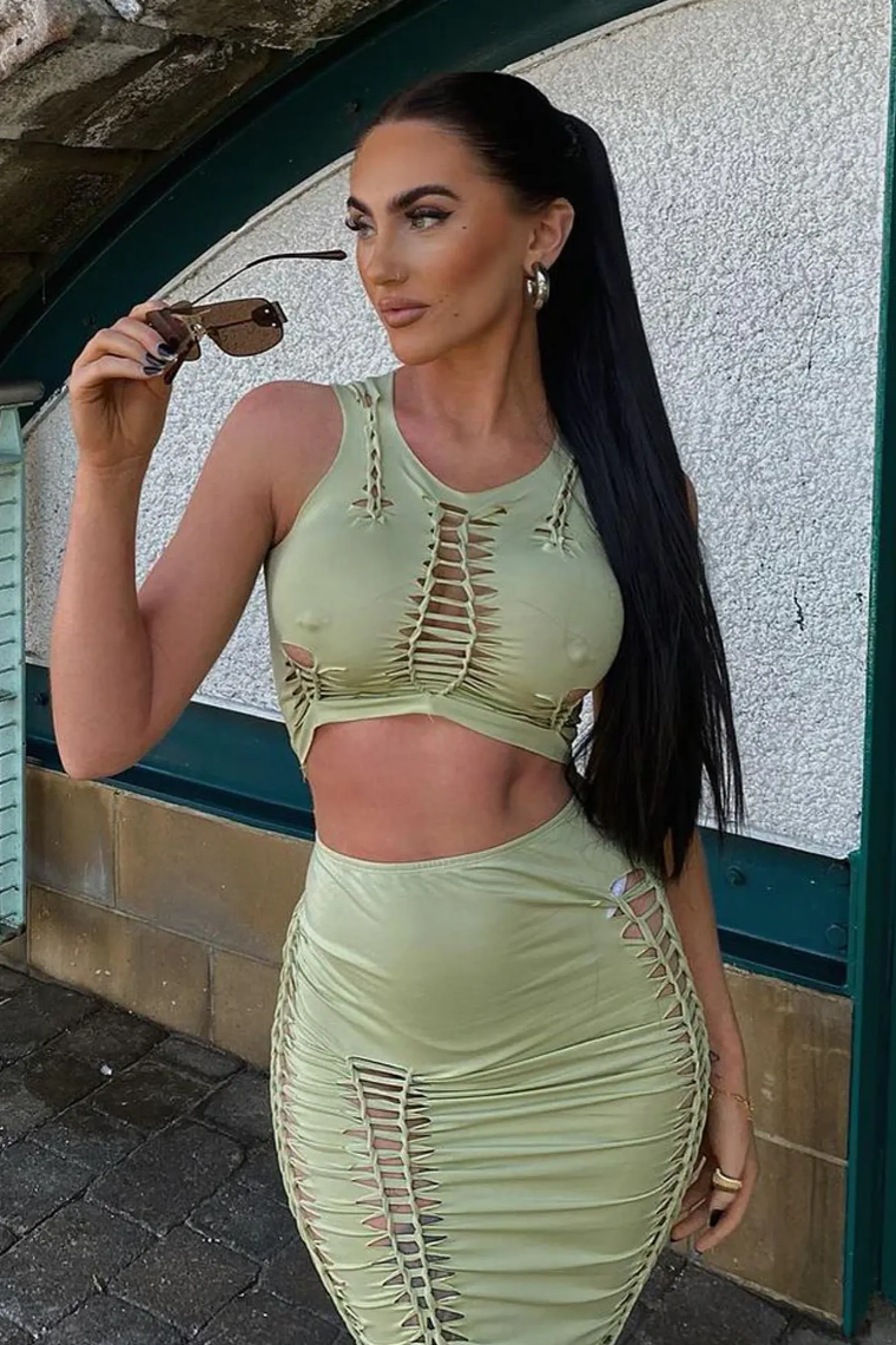 Rebellious Fashion Sage Knot Cut Out Crop Top & Midi Skirt Set - Clara