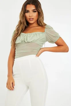 Rebellious Fashion Sage Mesh Cap Sleeve Bodysuit - Aadvi