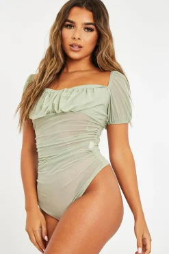Rebellious Fashion Sage Mesh Cap Sleeve Bodysuit - Aadvi
