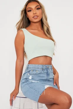 Rebellious Fashion Sage One Shouldered Crop Top - Kamri