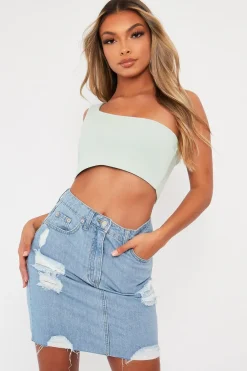 Rebellious Fashion Sage One Shouldered Crop Top - Kamri