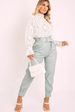 Rebellious Fashion Sage Ring Belt Straight Leg PU Trousers - Jazmine