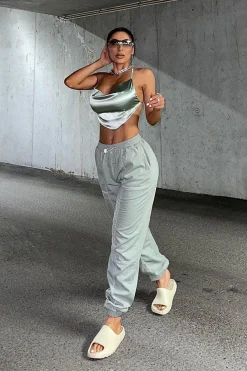 Rebellious Fashion Sage Satin Bandana Halter Crop Top - Talisa
