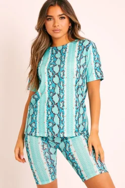 Rebellious Fashion Sage Snake T-shirt Cycling Short Set - Alissandra