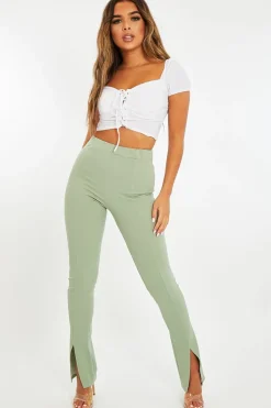 Rebellious Fashion Sage Split Front Flared Trousers - Florie