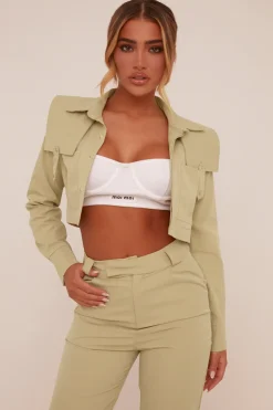 Rebellious Fashion Sage Utility Cropped Shirt & Straight Leg Trousers Co-ord - Emy