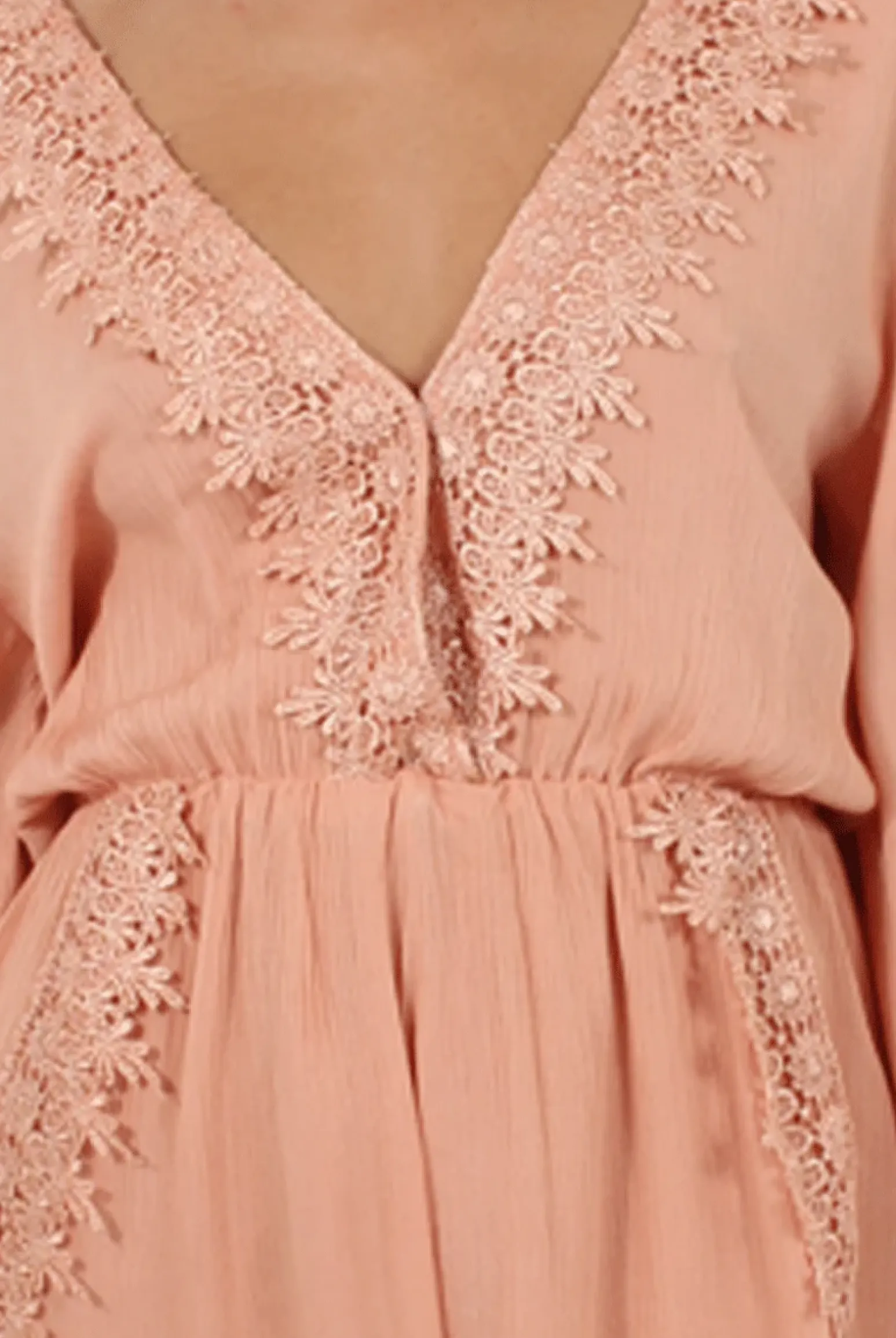 Rebellious Fashion Salmon Low Cut Crochet Playsuit - Evelyn