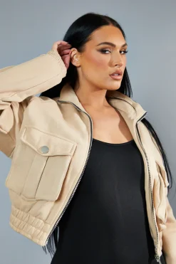 Rebellious Fashion Sand Cargo Pocket Sweatshirt Jacket - Ovella
