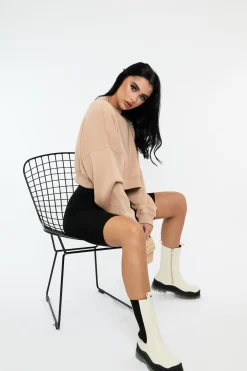 Rebellious Fashion Sand Cropped Sweatshirt - Kieva