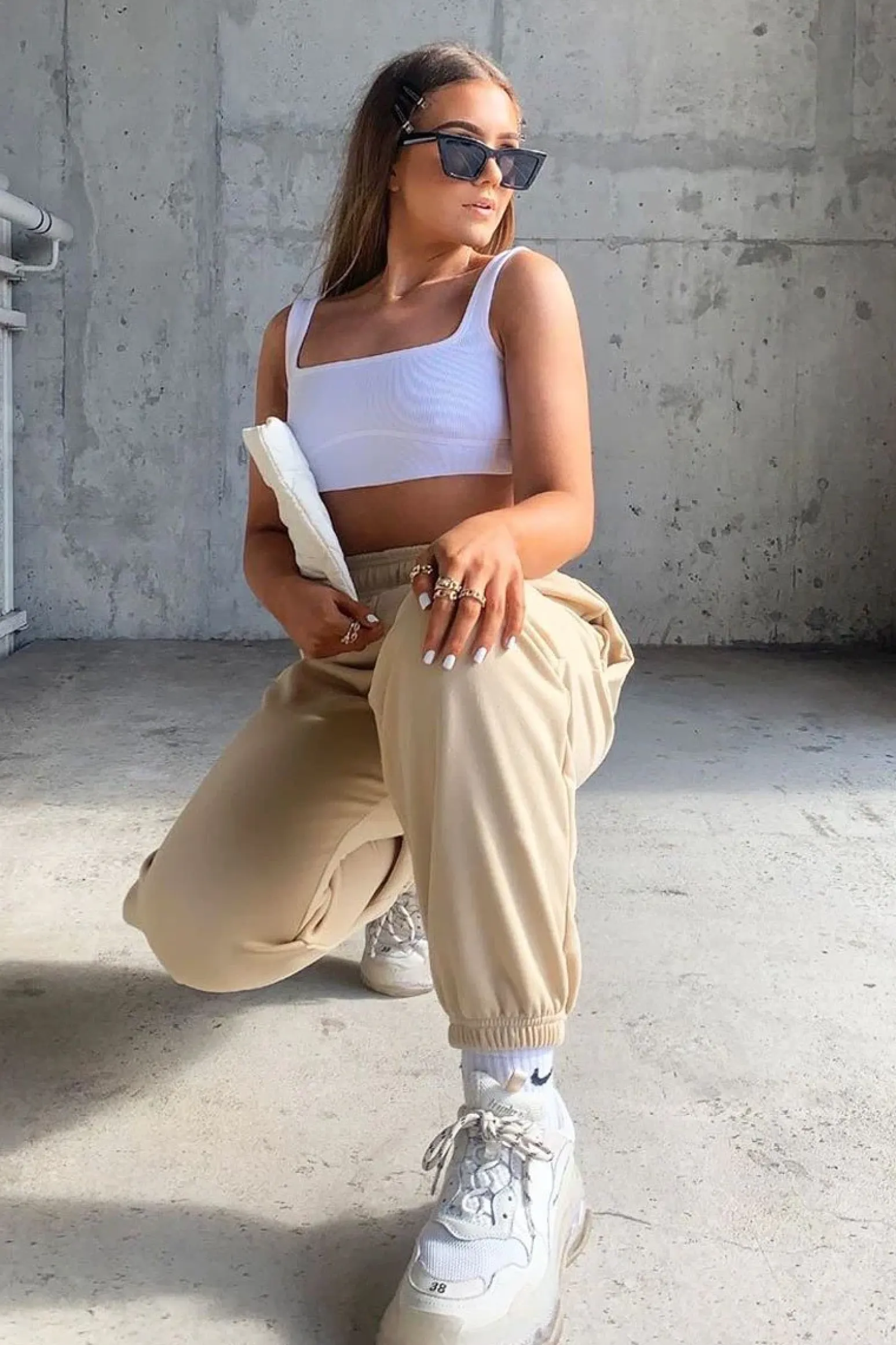 Rebellious Fashion Sand Oversized Joggers - Erica