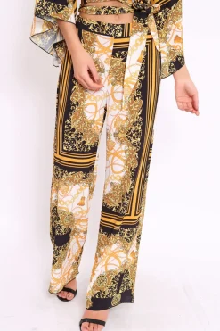 Rebellious Fashion Scarf Print High Waist Flare Trousers - Jen