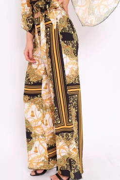 Rebellious Fashion Scarf Print High Waist Flare Trousers - Jen