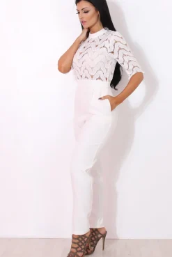 Rebellious Fashion Sergin White Lace High Neck Jumpsuit