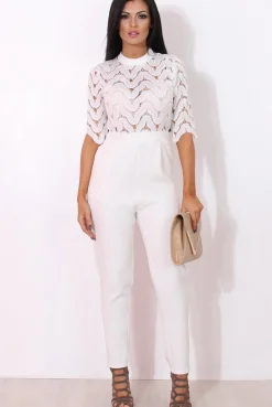 Rebellious Fashion Sergin White Lace High Neck Jumpsuit