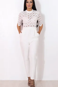 Rebellious Fashion Sergin White Lace High Neck Jumpsuit