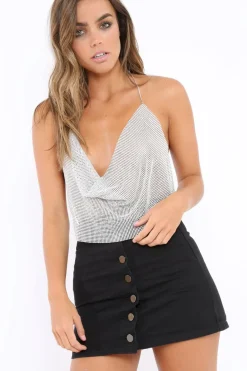 Rebellious Fashion Silver Chainmail Halterneck Crop Top - Esme