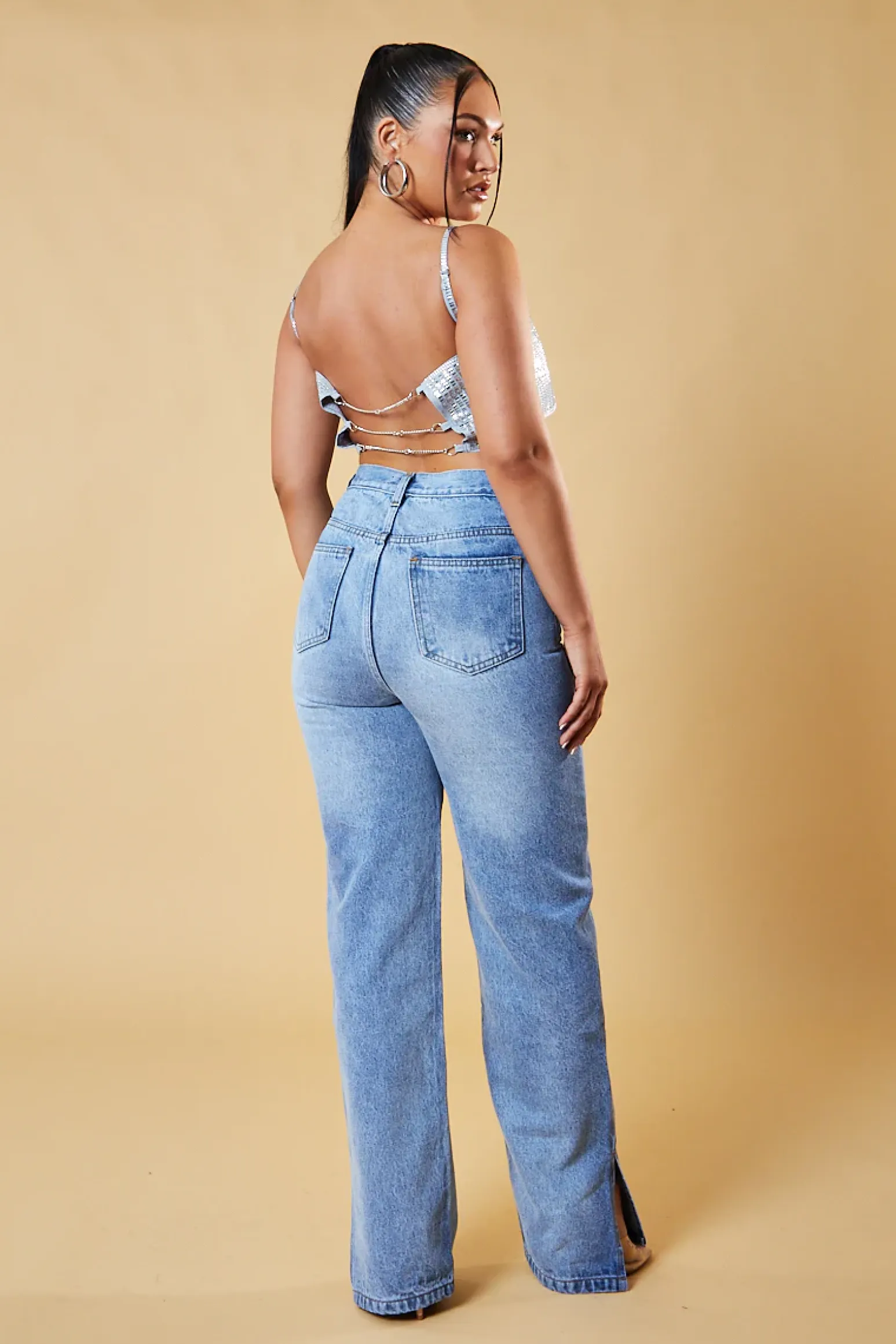 Rebellious Fashion Silver Diamante Detail Cropped Top - Grace
