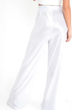 Rebellious Fashion Silver Metallic High Waist Wide Leg Trousers - Lissette