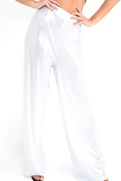 Rebellious Fashion Silver Metallic High Waist Wide Leg Trousers - Lissette