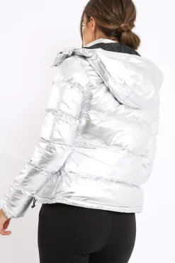 Rebellious Fashion Silver Metallic Puffer Jacket - Rochelle