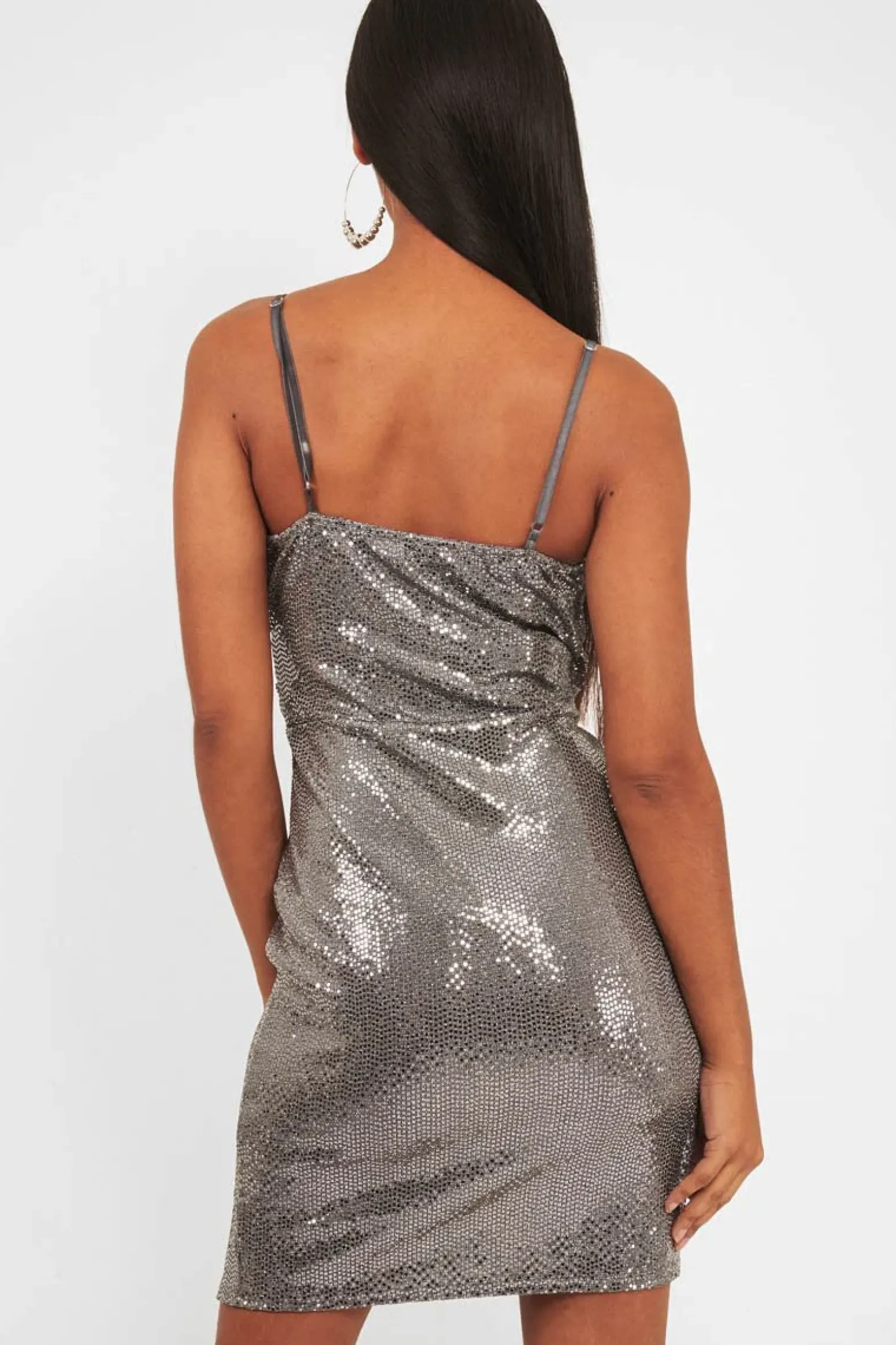 Rebellious Fashion Silver Metallic Wrap Front Bodycon Mini Dress - Garnett