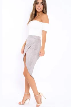 Rebellious Fashion Silver Pleated Wrap Over Skirt - Monica