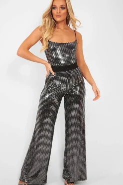 Rebellious Fashion Silver Sequin Square Neck Cami Bodysuit - Laelyn