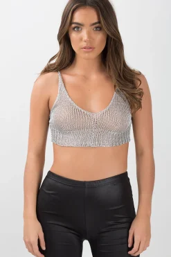 Rebellious Fashion Silver Sheer Metallic Knit Bralet - Sadie