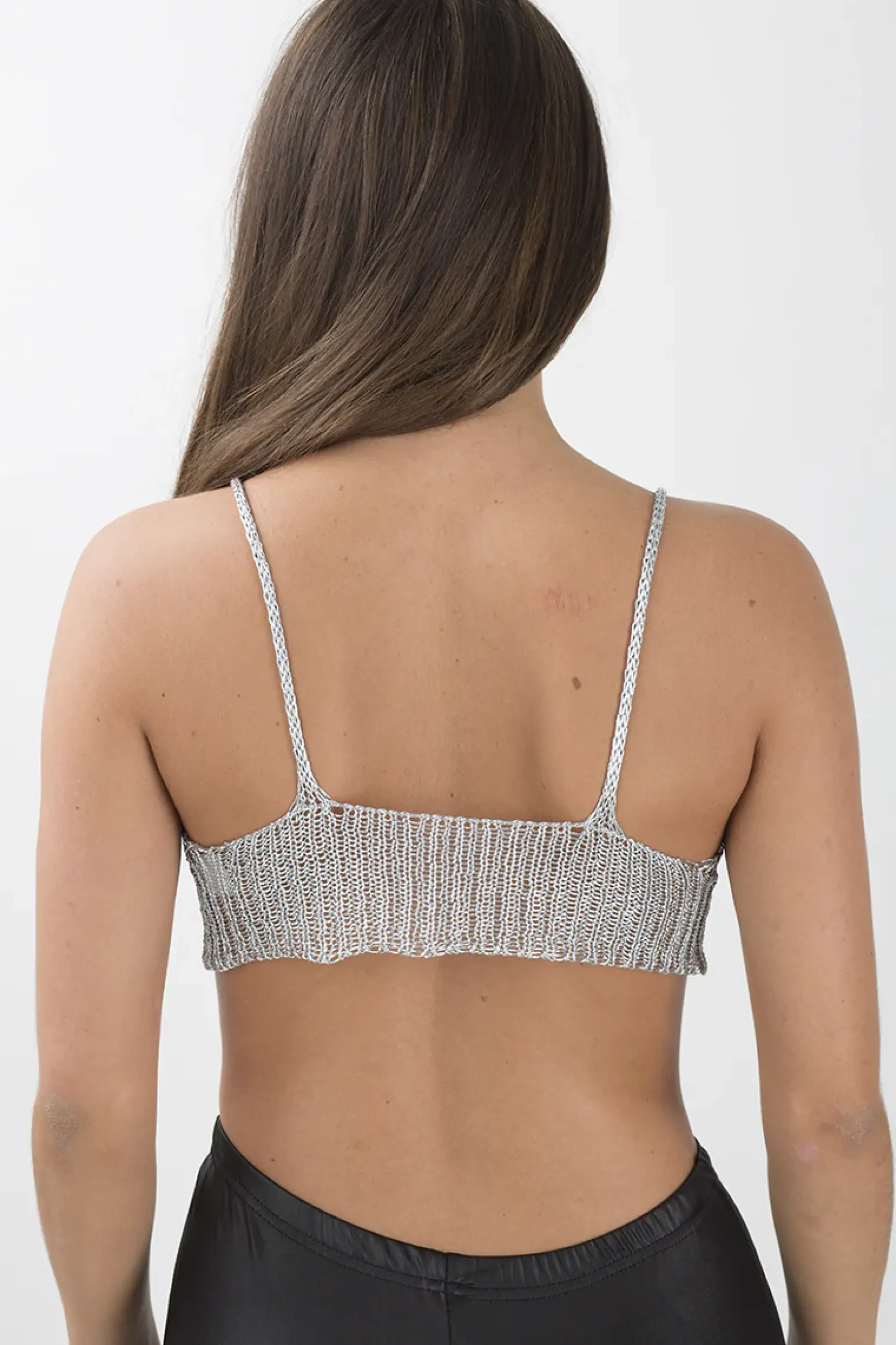 Rebellious Fashion Silver Sheer Metallic Knit Bralet - Sadie