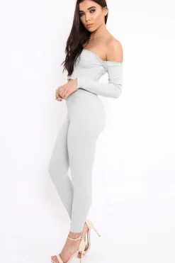 Rebellious Fashion Silver Shimmery Ribbed Knit Co-ord - Luna