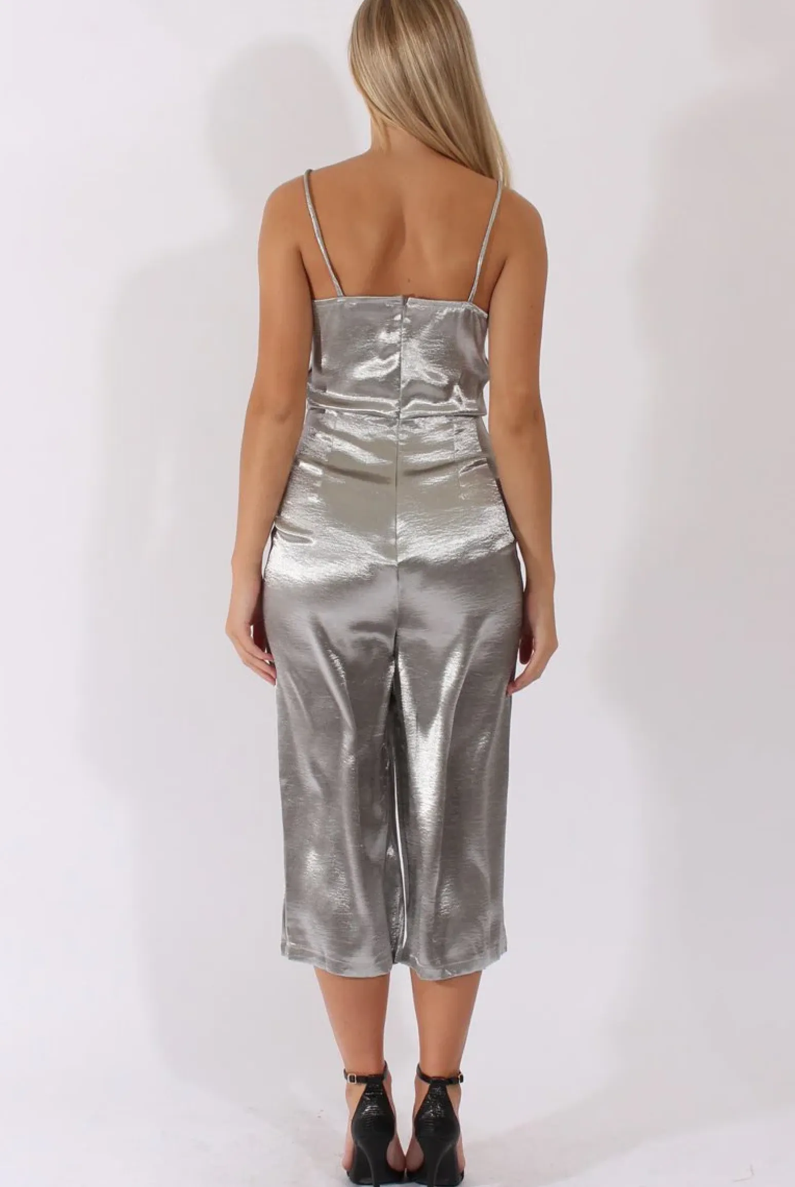 Rebellious Fashion Silver Silky Culotte Jumpsuit - Berry