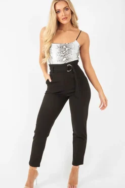 Rebellious Fashion Silver Snake Print Cami Bodysuit - Lucelia