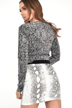 Rebellious Fashion Silver Snake Shimmer High Waist Mini Skirt - Demiya