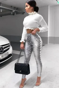 Rebellious Fashion Silver Snake Shimmer High Waist Skinny Trousers - Briele