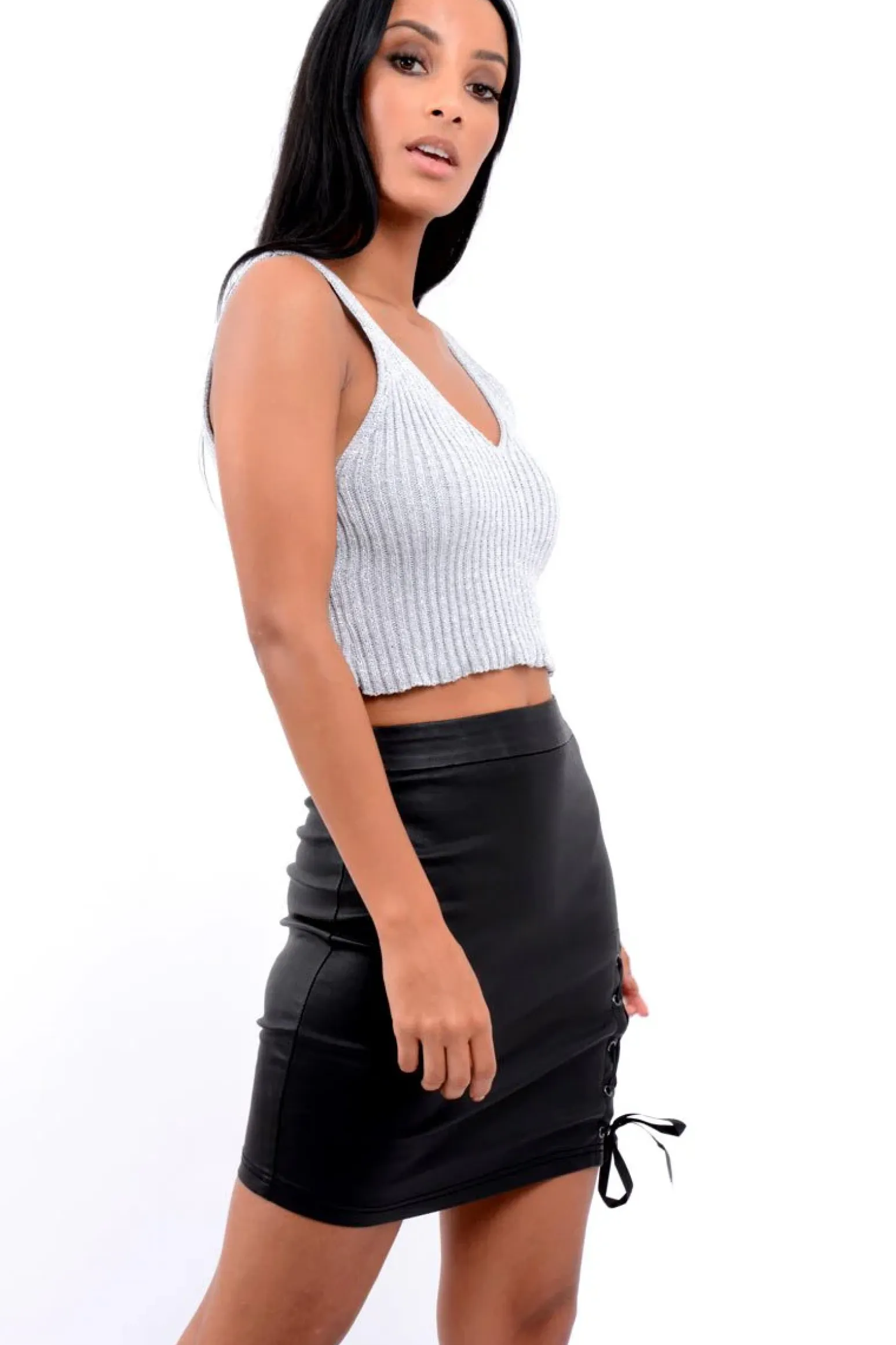 Rebellious Fashion Silver Sparkle Knitted Crop Top - Nigella