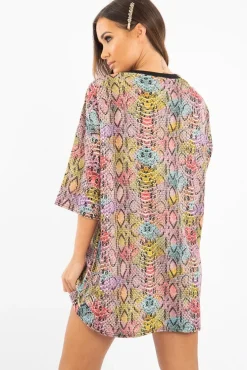 Rebellious Fashion Snake Multi Oversized T Shirt Dress - Glori