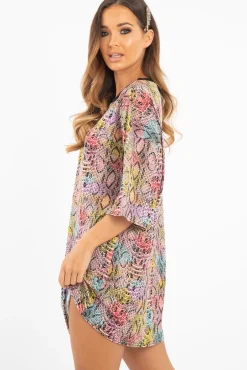 Rebellious Fashion Snake Multi Oversized T Shirt Dress - Glori