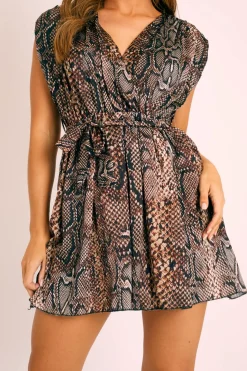 Rebellious Fashion Snake Plunge Belted Playsuit - Lilie
