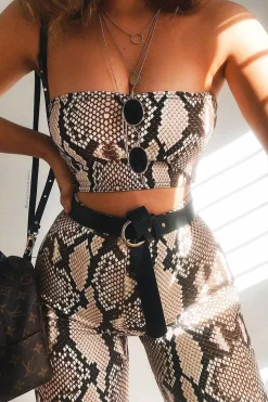 Rebellious Fashion Snake Print Bandeau And Wide Leg Trousers Co-ord - Freddie