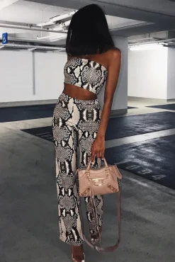 Rebellious Fashion Snake Print Bandeau And Wide Leg Trousers Co-ord - Freddie