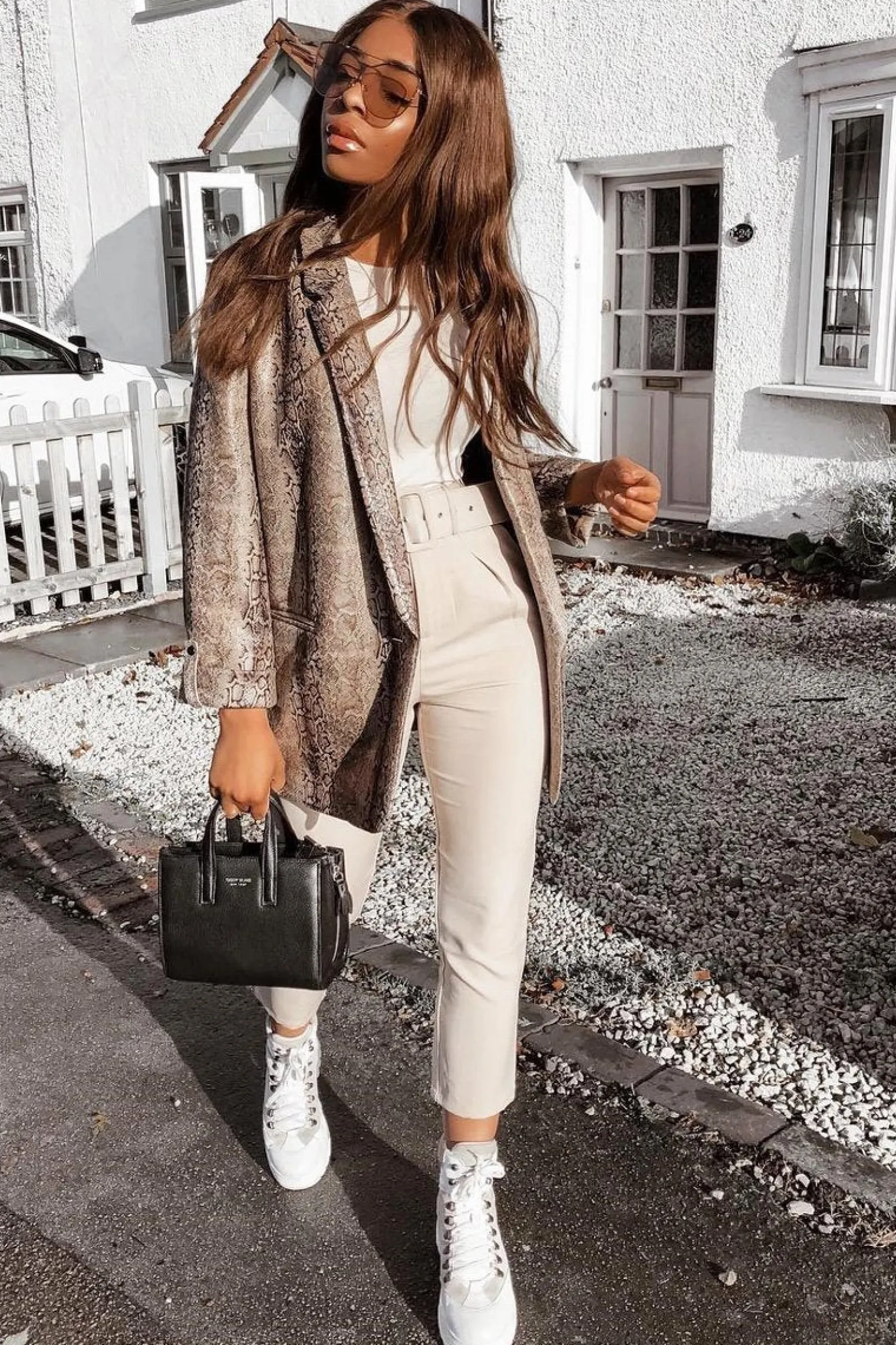 Rebellious Fashion Snake Print Coated Longline Blazer - Avilyn