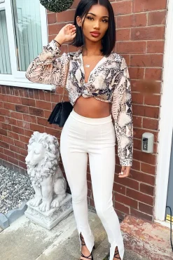 Rebellious Fashion Snake Print Satin Shirt - Ivani